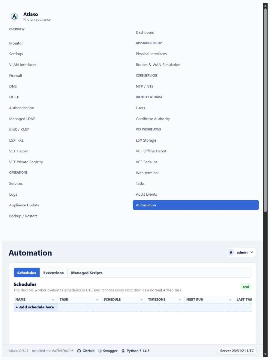 Atlaso Automation page in the clean-appliance responsive viewport.