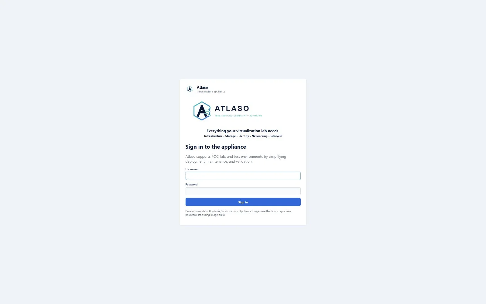 Atlaso sign-in page in the desktop viewport.