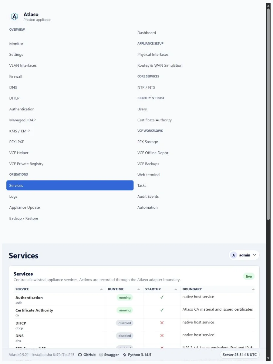 Atlaso Services page in the clean-appliance responsive viewport.